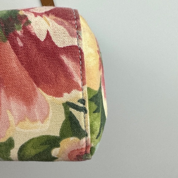 Fossil Floral Canvas Shoulder Bag Bamboo Handle Green Pink Tropical Purse - Picture 9 of 10
